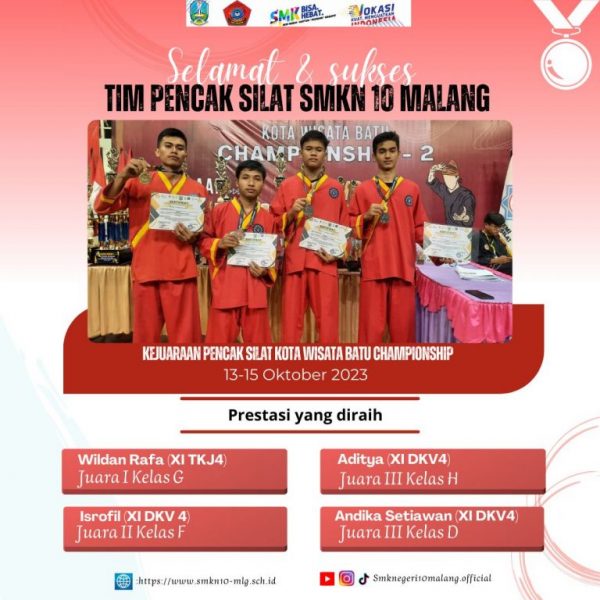 Tim Pencak Silat SMKN 10 Malang Meraih juara